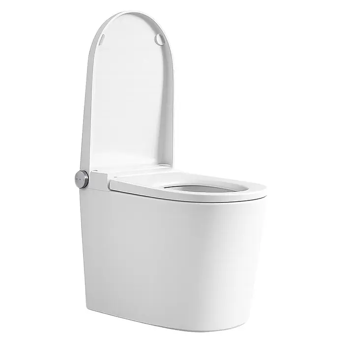 Taza de WC Japonés Smart Beta - Sin borde de descarga, Salida WC: Vertical, Blanco - Inodoro inteligente blanco moderno con la tapa abierta y función de bidé.