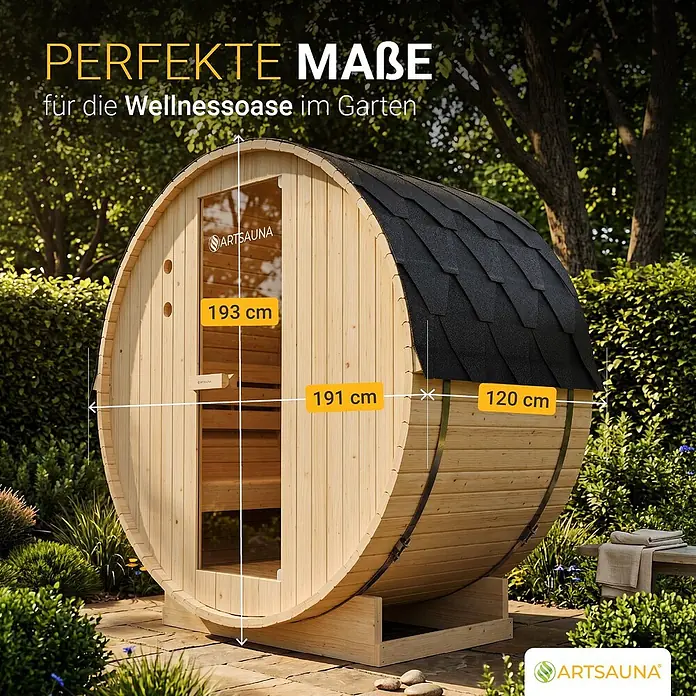 Artsauna Fasssauna Spitzbergen - Holz, L x B x H: 120 x 191 x 193 cm