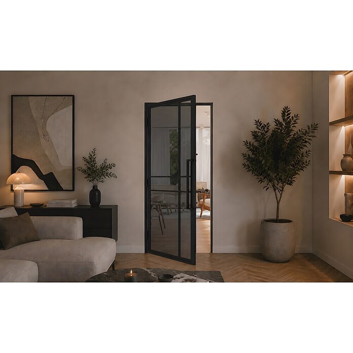 Solid Elements Binnendeur met kozijn - Staal & Rookglas - links (93 x 231,5 cm, Zwart, 6 vlaks, Rookglas) | BAUHAUS