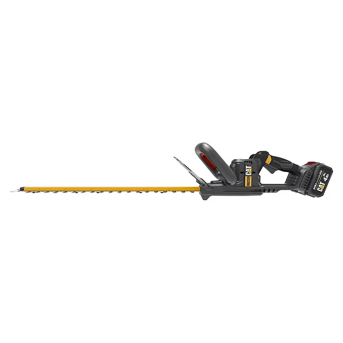 Caterpillar Akku-Heckenschere DG220 - 18 V, Li-Ionen, 1 Akku, Schnittlänge: 61 cm - Akku-Heckenschere von CAT mit dunkelgrauem Gehäuse, gelben Akzenten und silbernen Klingen.