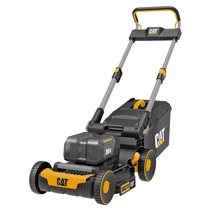 Caterpillar Akku-Rasenmäher DG272B - 36 V, Ohne Akku, Schnittbreite: 41 cm - CAT 36V bürstenloser Elektrorasenmäher in Schwarz-Gelb, mit Fangkorb und ergonomischem Griff.