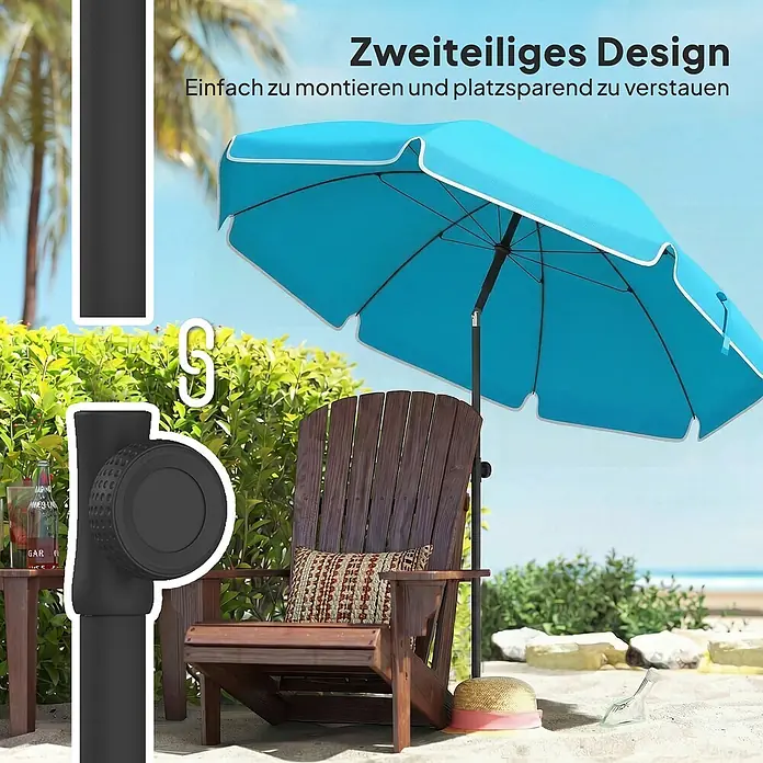 Outsunny Strandschirm - Blau, Durchmesser Bespannung: 150 cm - Blauer Sonnenschirm mit zweiteiligem Design für einfache Montage und platzsparende Aufbewahrung.