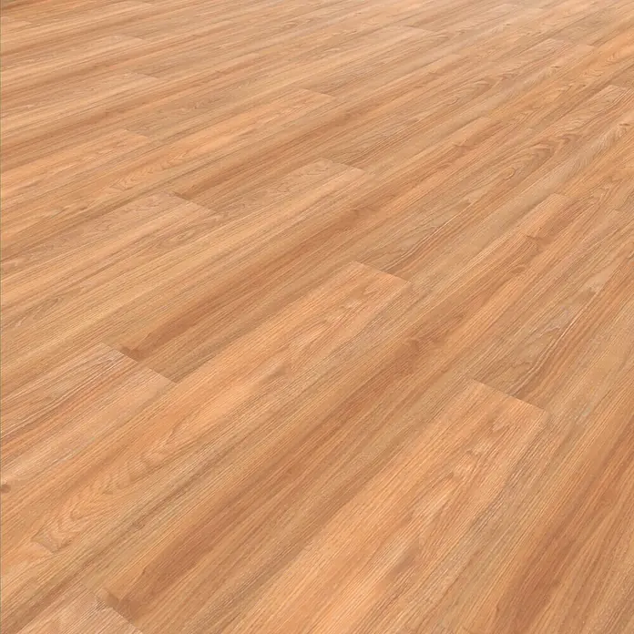 b!design Vinylboden Clic Aspen Eiche - 1.210 x 190 x 5 mm, Landhausdiele - Nahaufnahme von hellbraunem Laminatboden, der eine warme und einladende Atmosphäre ausstrahlt. Perfekt für moderne und klassische Innenräume.