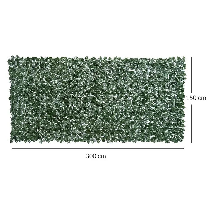 Outsunny Sichtschutzelement - Kunststoff, Dunkelgrün - Grüner künstlicher Efeu-Heckenmatte, 300x150 cm, für Sichtschutz oder Dekoration.