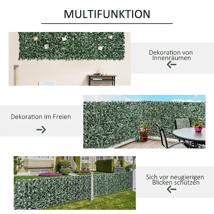 Outsunny Sichtschutzelement - Kunststoff, Dunkelgrün - Grüne künstliche Efeuplatte zur Dekoration und als Sichtschutz für drinnen und draußen.