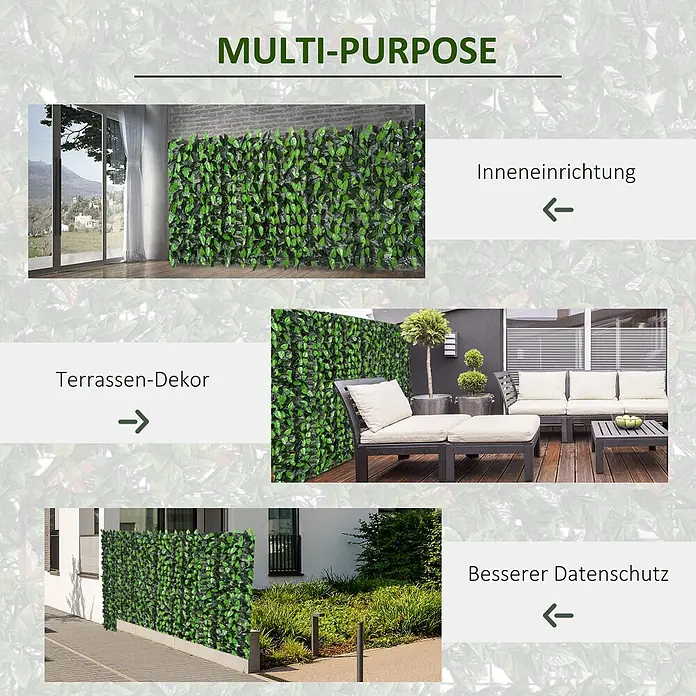 Outsunny Sichtschutzelement - Sonstiges, Grün - Vielseitige künstliche grüne Blattpaneele für Innendekoration, Terrassen-Sichtschutz und Außenzaun.