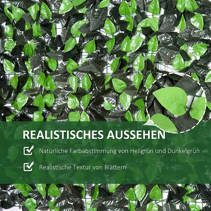 Outsunny Sichtschutzelement - Sonstiges, Grün - Künstlicher Sichtschutz mit hell- und dunkelgrünen Blättern auf einem Gitter, realistische Blatttextur.