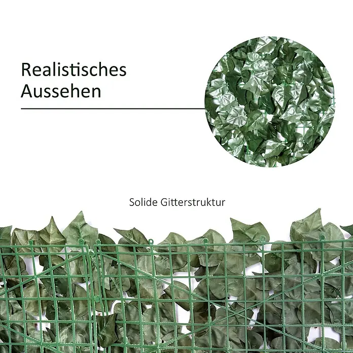 Outsunny Sichtschutzelement - Kunststoff, Dunkelgrün - Grüne künstliche Efeu-Sichtschutzwand mit realistischen Blättern und stabilem Gitter.