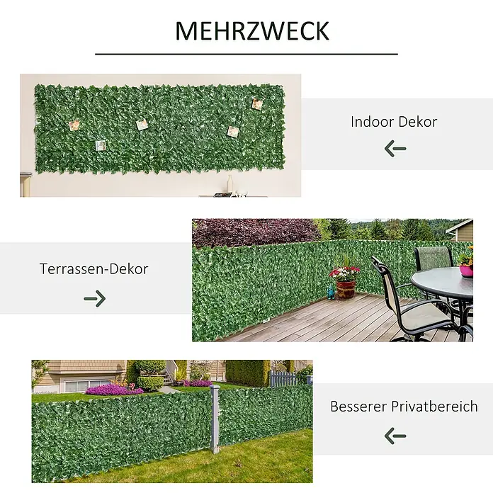Outsunny Sichtschutzelement - Sonstiges, Dunkelgrün - Grüner Sichtschutz aus künstlichem Efeu für Innendekoration, Terrassen- und Gartenabgrenzung.