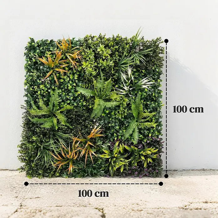 Outsunny Sichtschutzelement - B x H: 1 x 100 cm, Kunststoff, Grün, gelblich-braun, lila, weiß - Künstliche grüne Wandplatte, 100x100 cm, mit einer dichten Mischung aus verschiedenen grünen, gelben und violetten Kunstpflanzen für einen üppigen vertikalen Garten.