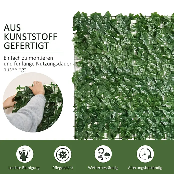 Outsunny Sichtschutzelement - Sonstiges, Dunkelgrün - Grüne künstliche Efeu-Sichtschutzpaneele aus Kunststoff, wetterfest und leicht zu montieren.