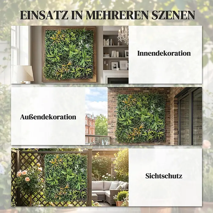 Outsunny Sichtschutzelement - B x H: 1 x 100 cm, Kunststoff, Grün, gelblich-braun, lila, weiß - Künstliche Pflanzenwand-Paneele, als Innendeko, Außenwandkunst und Sichtschutz präsentiert.