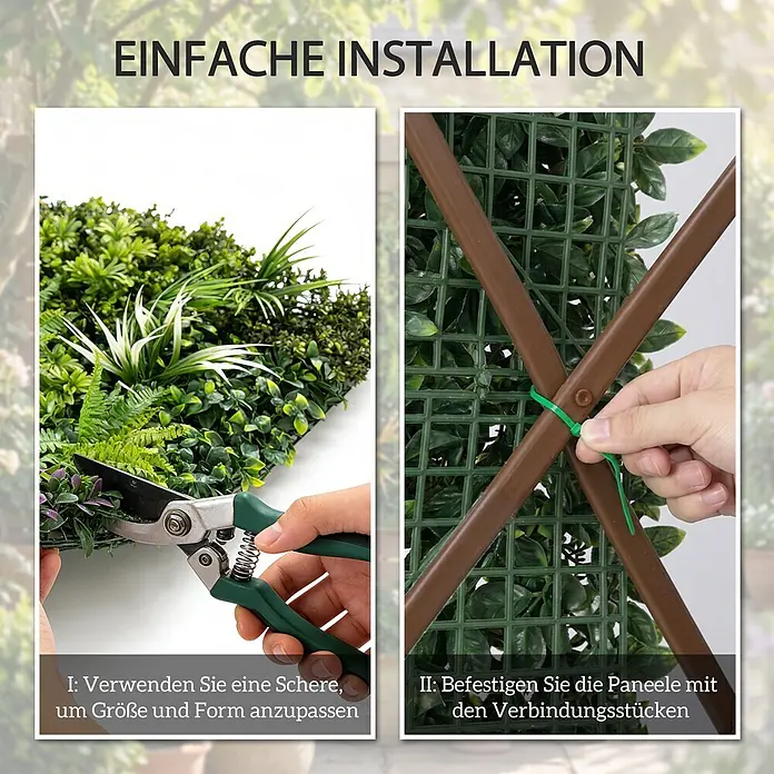 Outsunny Sichtschutzelement - B x H: 1 x 100 cm, Kunststoff, Grün, gelblich-braun, lila, weiß - Installation von künstlichen Pflanzenpaneelen: Zuschneiden mit Schere und Verbinden mit Kabelbindern.