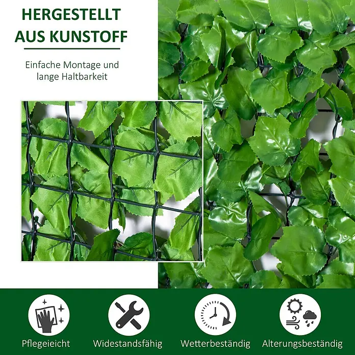 Outsunny Sichtschutzelement - Kunststoff, Hellgrün - Grüner, künstlicher Sichtschutz aus Kunststofflaub, pflegeleicht und wetterbeständig.