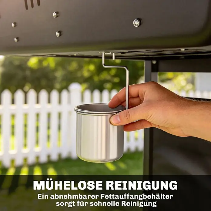 Outsunny Gasgrill - 5 kW, Anzahl Brenner: 2 Stk. - Eine Hand entfernt einen abnehmbaren Fettauffangbehälter aus Edelstahl vom Grill für mühelose Reinigung.