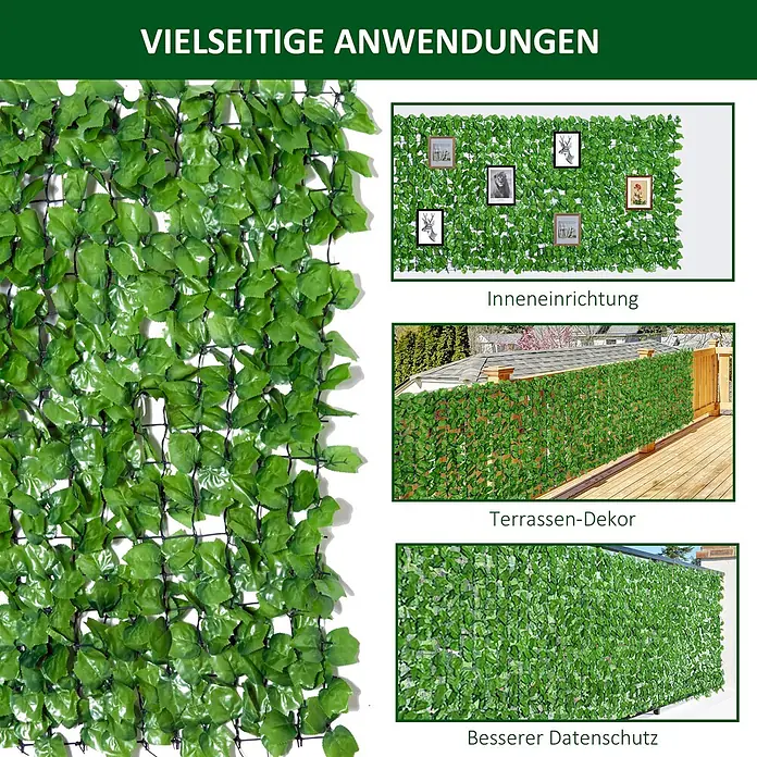 Outsunny Sichtschutzelement - Kunststoff, Hellgrün - Künstliche Efeu-Sichtschutzwand zur Dekoration und für mehr Privatsphäre, einsetzbar innen oder außen.