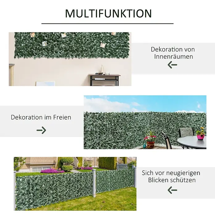 Outsunny Sichtschutzelement - Sonstiges, Dunkelgrün - Grünes künstliches Efeupanel/Sichtschutz für Innenräume, Außenbereiche und Blickschutz.