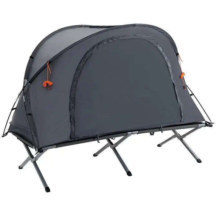 Outsunny Campingliege - Grau, B x T: 86 x 200 cm, Aluminium - Dunkelgraues Feldbettzelt mit integriertem Schlafbereich.