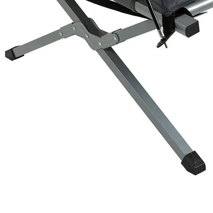 Outsunny Campingliege - Grau, B x T: 86 x 200 cm, Aluminium - Graues Metall-X-Rahmengestell eines Feldbetts mit genieteten Verbindungen, schwarzen Haltegurten und rutschfesten Gummifüßen.