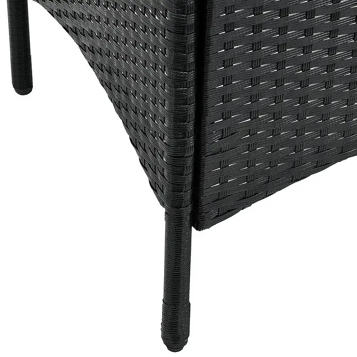 Juskys Gartentisch-Set Bayamo - Gesamtumfang: 3 -tlg., L x B x H: 58 x 58 x 85 cm, Auflagen: Stoffbezug (100 % Polyester) & Schaumstoff - Schwarzes geflochtenes Polyrattan-Möbelbein und Ecke.