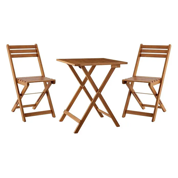 Juskys Gartentisch-Set Bala - Gesamtumfang: 3 -tlg., L x B x H: 52 x 40 x 83 cm, Akazienholz (geölt), Klappbar - Klappbares Bistro-Set aus Holz mit einem quadratischen Tisch und zwei Lattenstühlen.