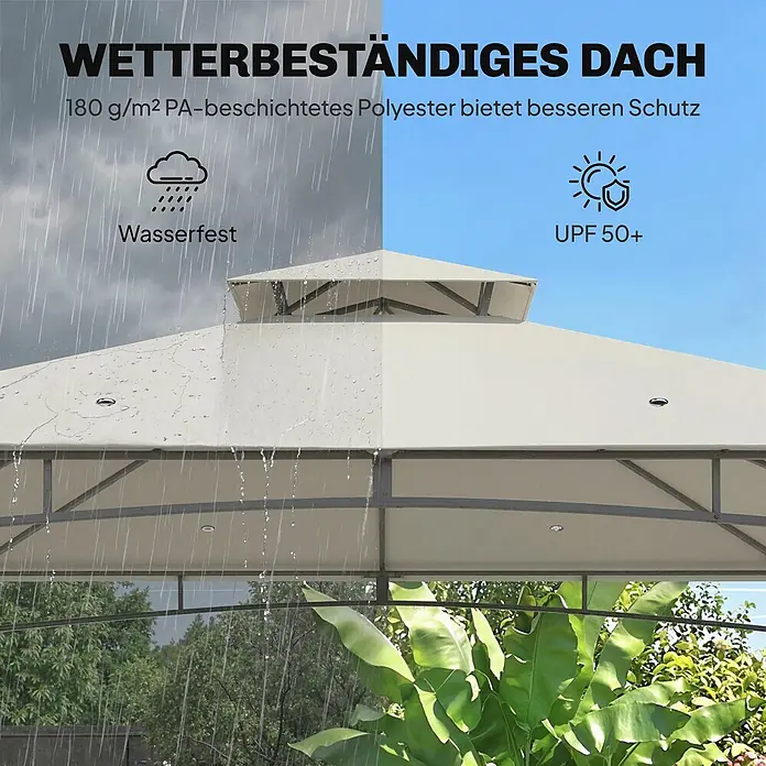 Outsunny Standard-Pavillon - Farbe Gestell: Dunkelgrau, Metall - Beiges Pavillondach aus 180 g/m² PA-Polyester, wetterfest, wasserdicht & UPF 50+ Sonnenschutz.
