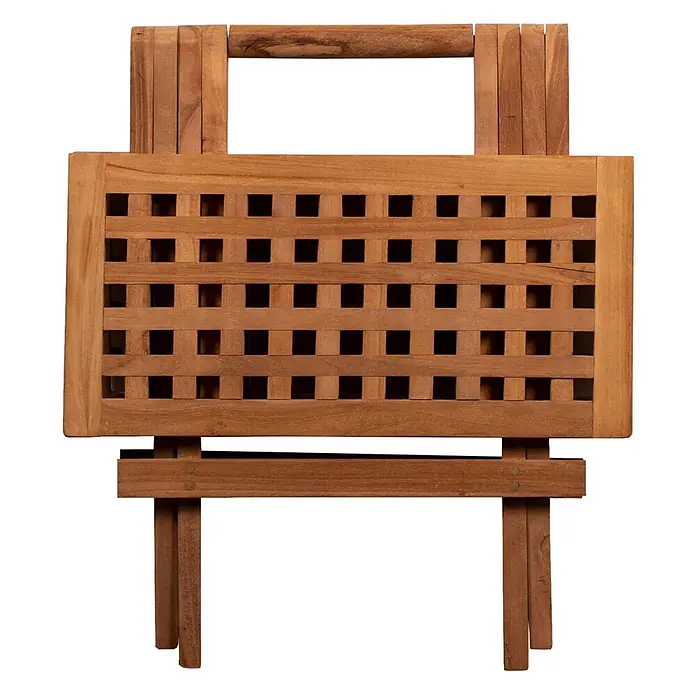 Bene Living Garten-Beistelltisch Devon - Teakholz, Klappbar, Rechteck, Natur - Faltbarer, hellbrauner Teakholz-Tisch mit Lattenrostplatte und integriertem Griff.