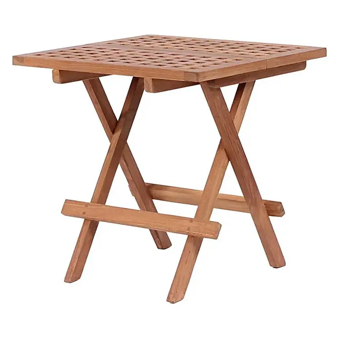 Bene Living Garten-Beistelltisch Devon - Teakholz, Klappbar, Rechteck, Natur - Hellbrauner Klapptisch aus Holz mit quadratischer Lamellenplatte und gekreuzten, klappbaren Beinen.