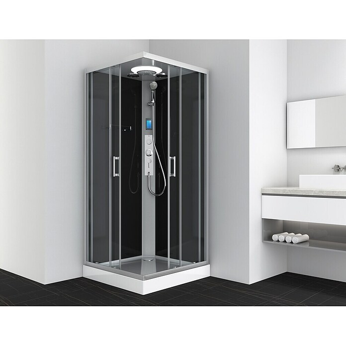 Sanotechnik Kompletni tuš Miami  (Črna/srebrna, 90 x 90 x 215 cm) | Kompletne tuš kabine | Tuš kabine | Tuširanje | Kopalnica in sanitarije | Izdelki | BAUHAUS