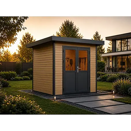 Linholm  Gartenhaus Linia 2424 inkl. Dachrinnen-Set, Natur-Beige/Anthrazit