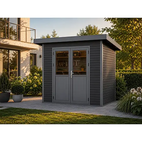 Linholm  Gartenhaus Linia 2424 inkl. Dachrinnen-Set, 2-farbig Grau/Anthrazit