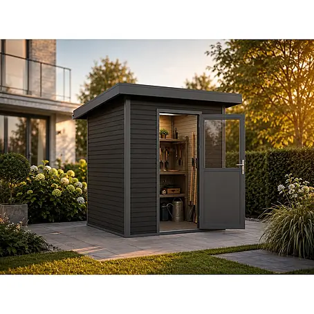 Linholm  Gartenhaus Linia 2020 inkl. Dachrinnen-Set, 2-farbig Grau/Anthrazit