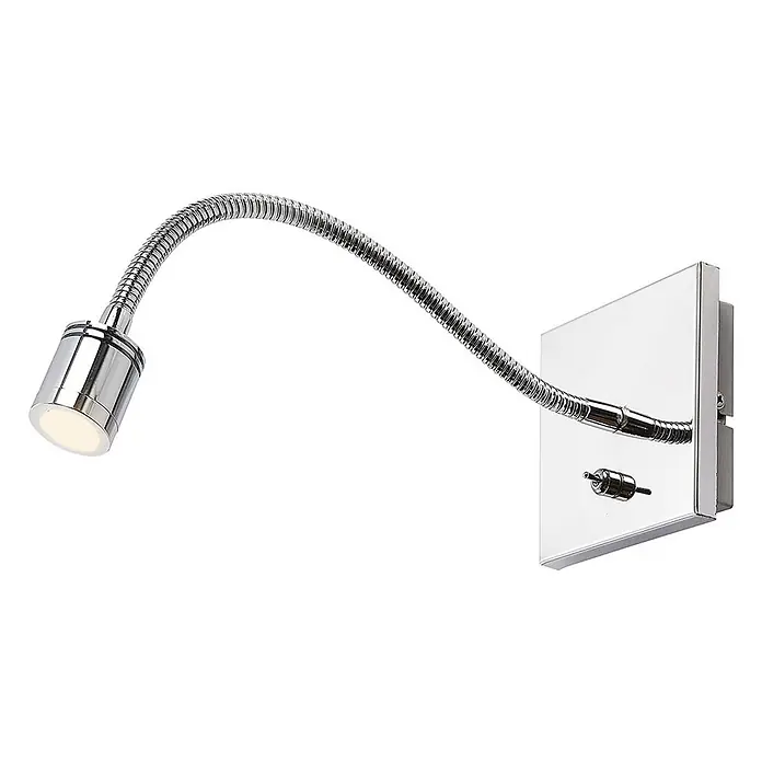 Lindby Wandleuchte Berfin - chrom / silber, chrom / silber - Chromfarbene flexible LED-Wandleuchte mit Schwanenhalsarm und integriertem Schalter.