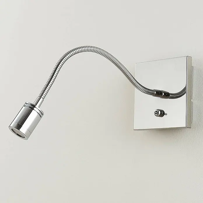 Lindby Wandleuchte Berfin - chrom / silber, chrom / silber - Verchromter Wandstrahler mit flexiblem Schwanenhalsarm und Kippschalter.