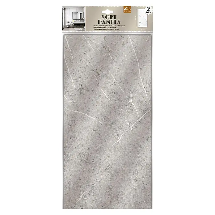 Panel de pared Piedra - 60 x 30 cm, Gris, 2 ud. - Dos paneles blandos efecto mármol gris, 60x30 cm cada uno.