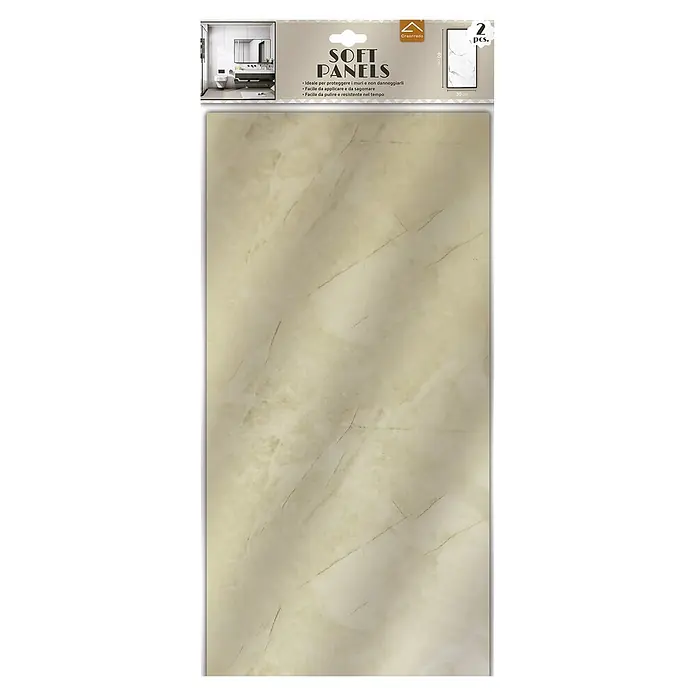 Panel de pared Travertino - 60 x 30 cm, Beige, 2 ud. - Dos paneles suaves con estampado de mármol beige claro, 60x30 cm, para decoración/protección de paredes.