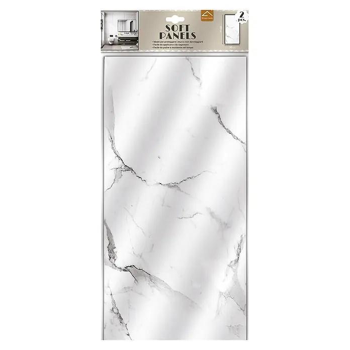 Panel de pared Mármol - 60 x 30 cm, Blanco, 2 ud. - Paneles suaves blancos con efecto mármol gris (60x30 cm), 2 unidades, para protección de paredes.
