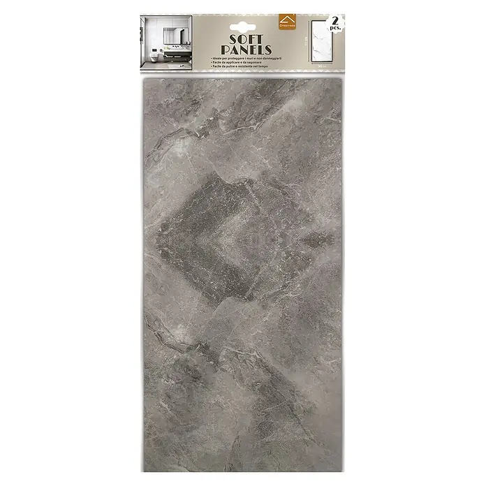 Panel de pared Mármol - 60 x 30 cm, Gris, 2 ud. - Paquete de 2 paneles de pared suaves con diseño de mármol gris, ideales para proteger paredes.