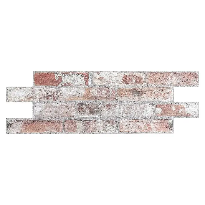 Panel de pared Ultra - 67 x 25 cm, Arcilla blanco, 6 ud. - Azulejos de pared de ladrillo marrón rojizo envejecido con efecto blanqueado.
