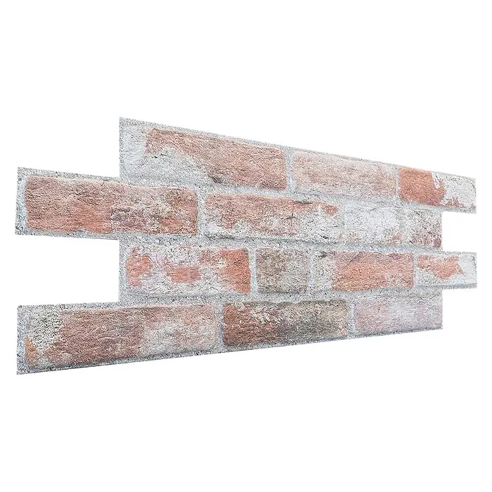 Panel de pared Ultra - 67 x 25 cm, Arcilla blanco, 6 ud. - Paneles de pared de ladrillo rojizo texturizado con mortero gris claro. Revestimiento decorativo de pared.