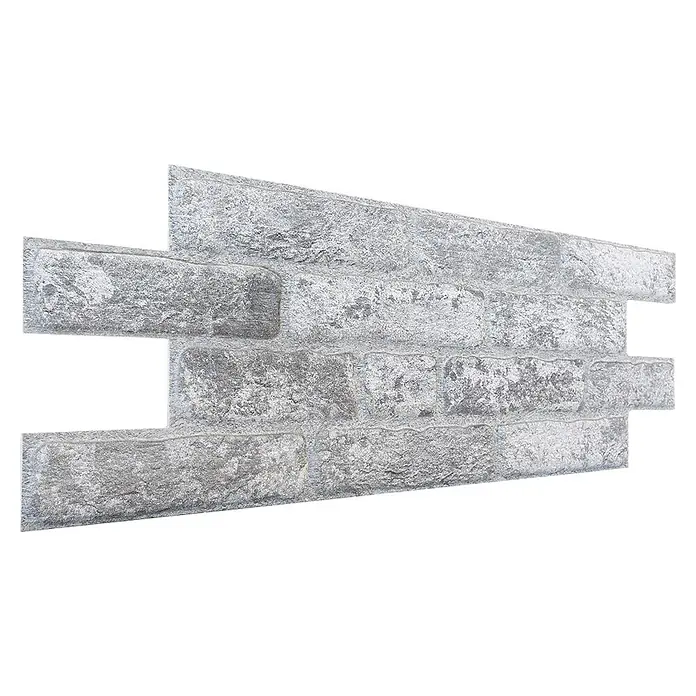Panel de pared Ultra - 67 x 25 cm, Gris, 6 ud. - Panel de pared de ladrillo gris texturizado con una superficie rugosa similar a la piedra.