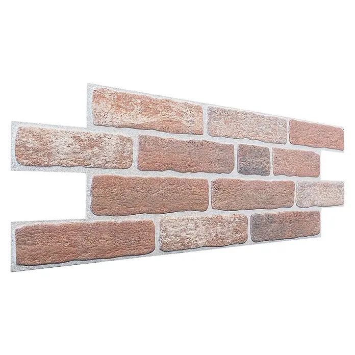 Panel de pared Ultra - 67 x 25 cm, Arcilla, 6 ud. - Panel de revestimiento de ladrillo rojizo texturizado con mortero blanco.