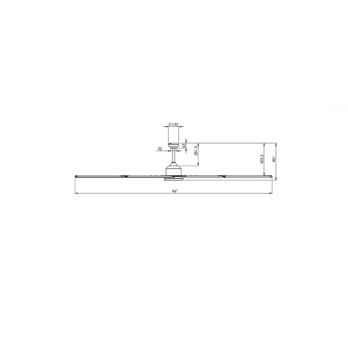 Vam Deckenventilator Energiespar Deckenventilator THE BIG 245 weiß - weiß, 2.450 mm, 47 W - Technische Zeichnung eines Deckenventilators mit 96 Zoll Spannweite und detaillierten Maßen.