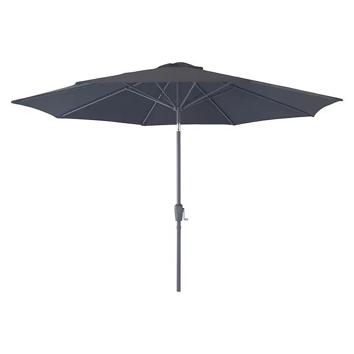 Tinkaro Marktschirm - dunkelgrau - Dunkelgrauer Sonnenschirm mit Kurbelmechanismus und Metallstange.