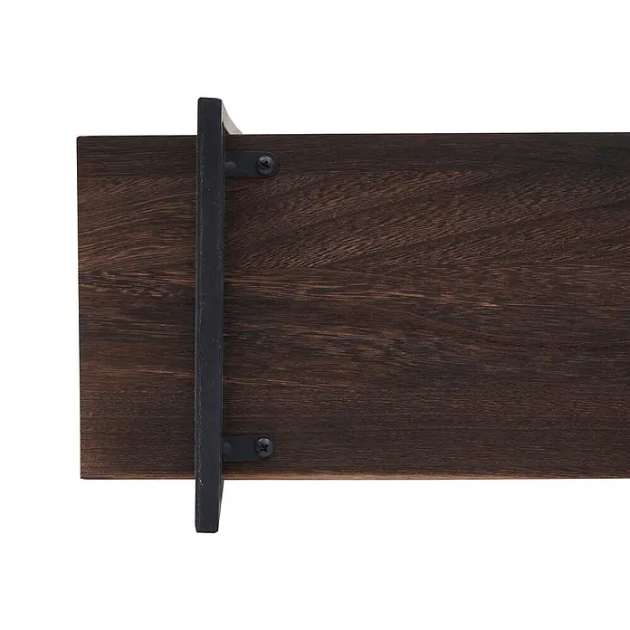 Berlinlodge Holzregal Wandregal - Anzahl Böden: 3 Stk., Einhängen, Dunkelbraun - Dunkelbraunes Holzregal mit schwarzem Metallstützwinkel und zwei sichtbaren Schrauben.
