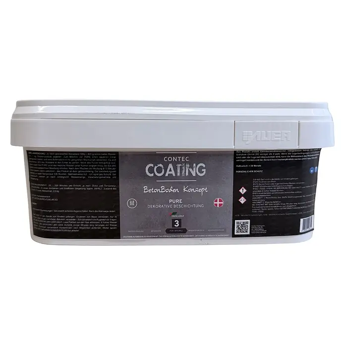 Contec Coating Feinbeschichtung Pure - 2,5 kg, Betongrau - Weißer Eimer CONTEC COATING Pure dekorativer Zement für Betonböden, 2,5 kg.