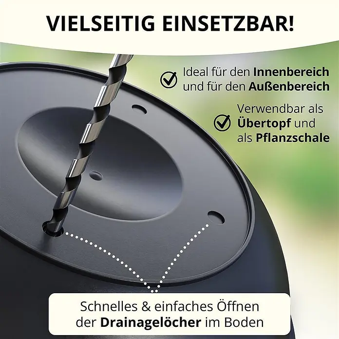 Plastard Pflanzschale rund Milano 3er Set mit Untersetzer in Anthrazit – Blumenschale - 3 Stk., Kunststoff, Anthrazit - Schwarze Pflanzgefäß-Basis mit Bohrer zum Öffnen von Drainagelöchern, vielseitig nutzbar als Übertopf oder Pflanzschale für innen & außen.