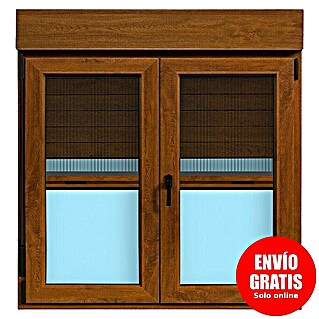Ventana de PVC practicable-oscilobatiente (120 x 118 cm, Derecha, Marrón, Con persiana de PVC y mosquitera)