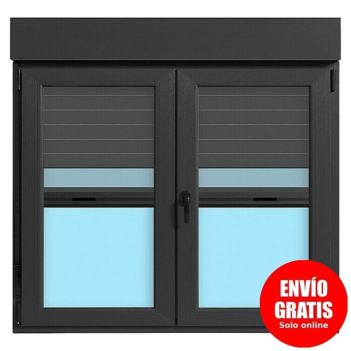 Ventana de PVC practicable-oscilobatiente (120 x 118 cm, Derecha, Gris grafito, Con persiana de PVC y mosquitera) | BAUHAUS
