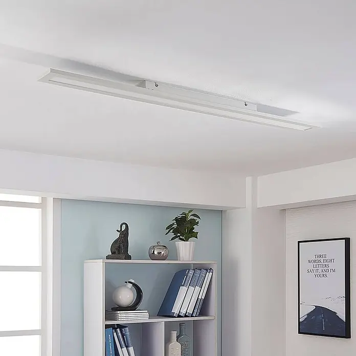 Arcchio Deckenleuchte Arya - weiß / opal, weiß / opal - Weißes rechteckiges LED-Deckenlicht an der Decke eines modernen Raumes montiert.